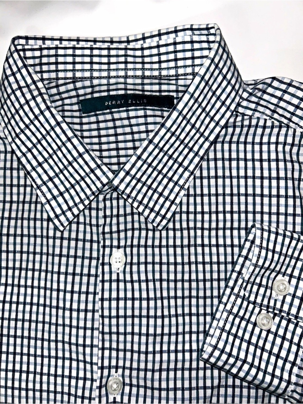 Perry Ellis White & Navy Windowpane Dress Shirt